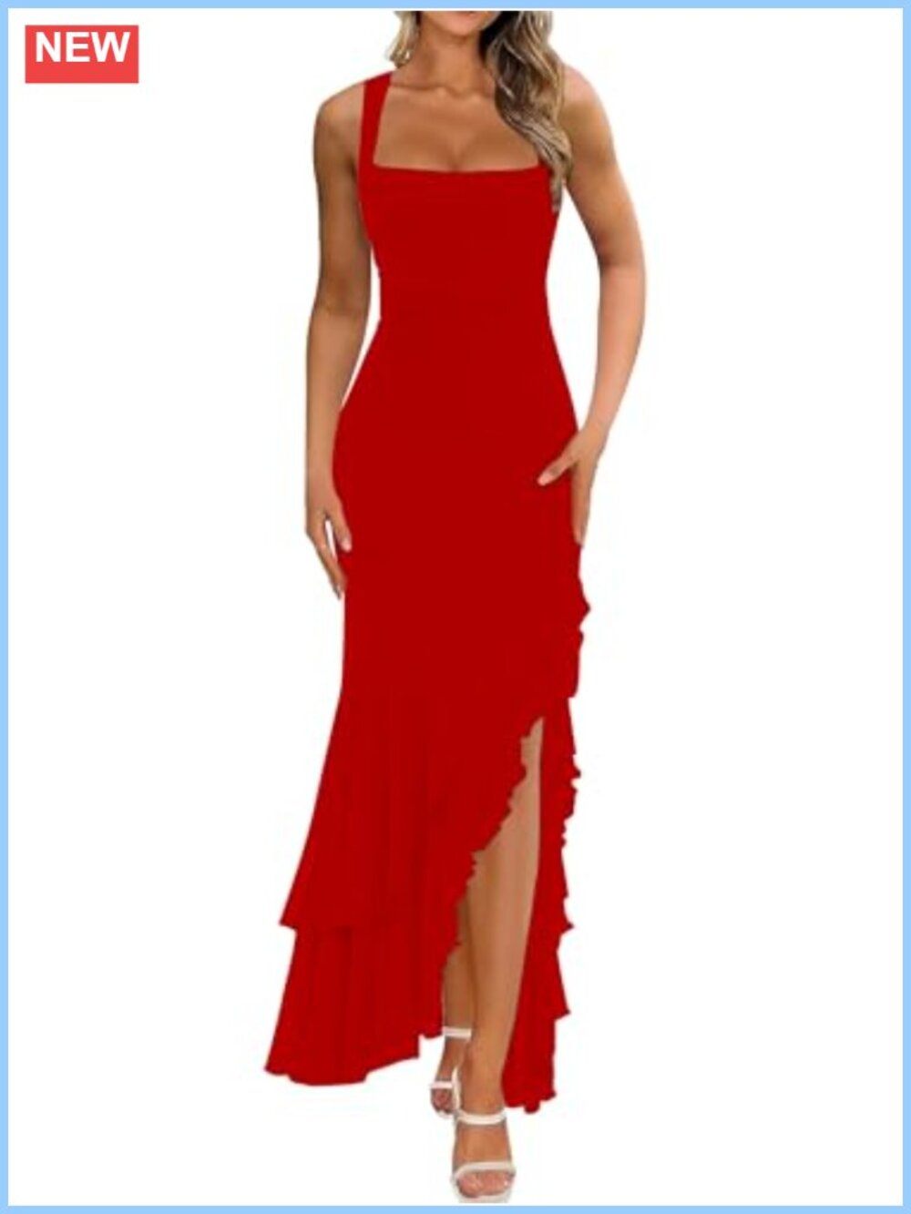 Elegant Bodycon Ruched Maxi Cocktail Dress Square Neck High Slit